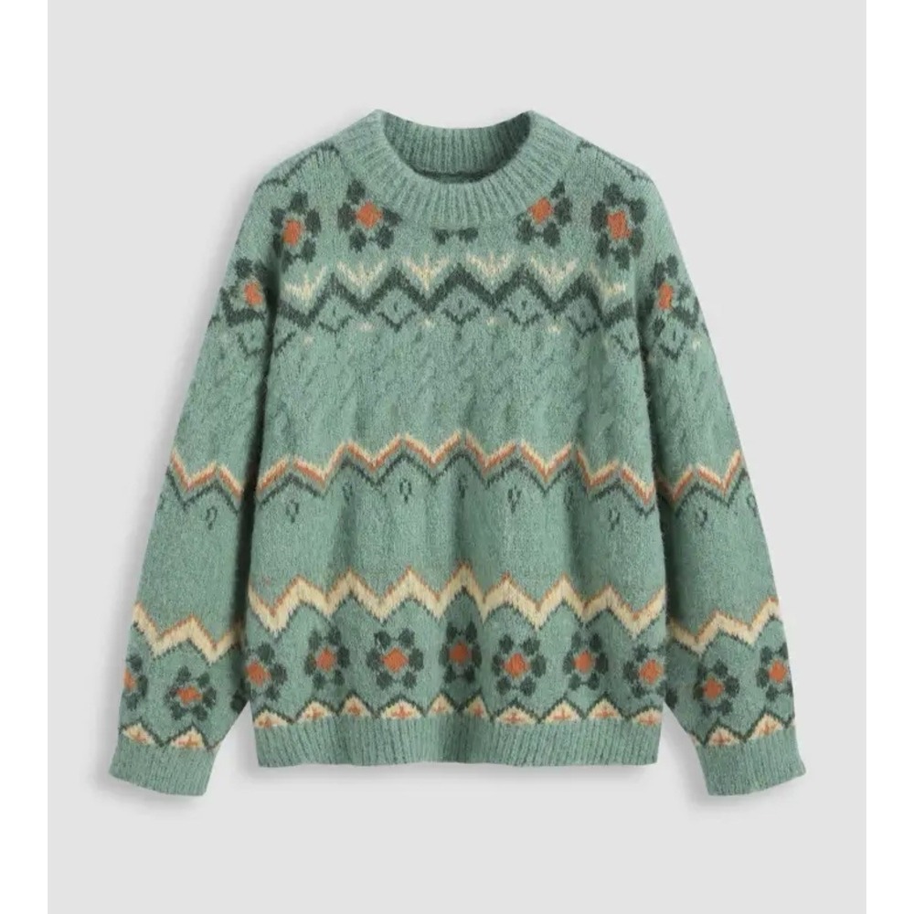 Cider Womens Geometric Knitted‎ Oversized Pullover Sweater Chunky Sz L